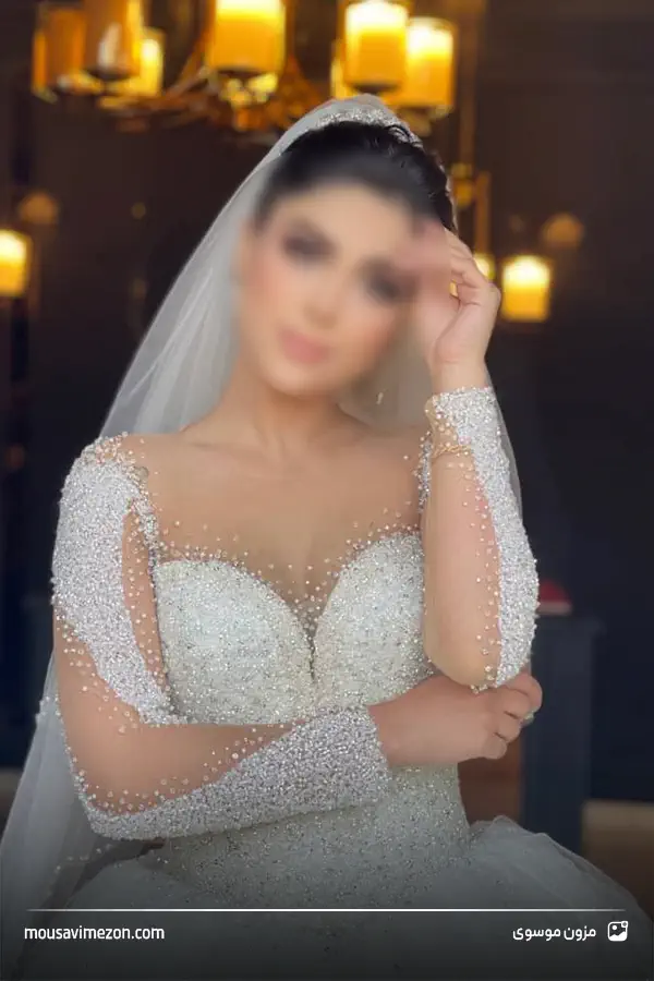 مدل لباس عروس شاینی آستین دار شیک