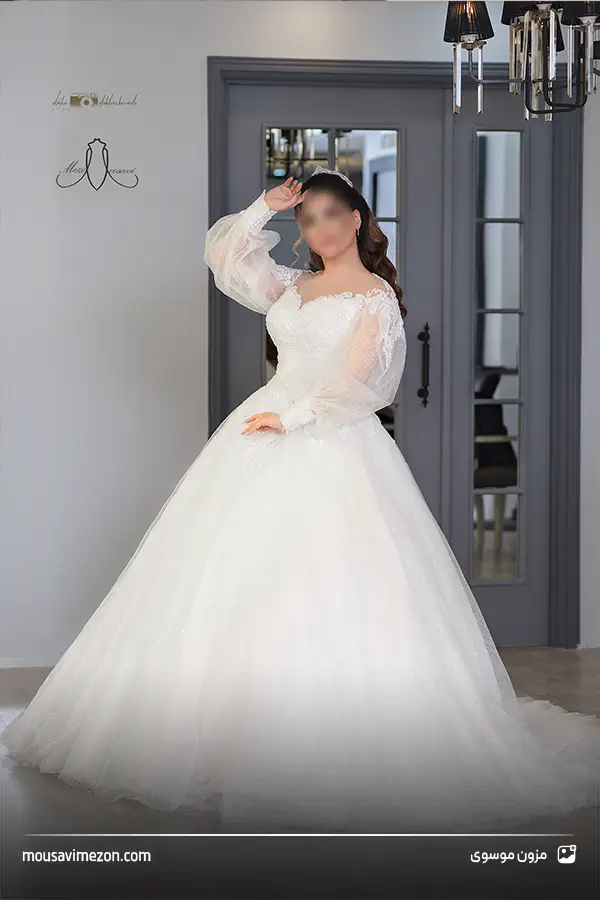 مدل لباس عروس شاینی با آستین پفی